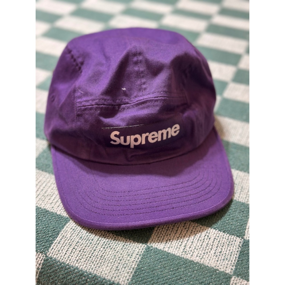 Supreme Washed Chino Twill Camp Cap Hat in Purple with a Leather Strap